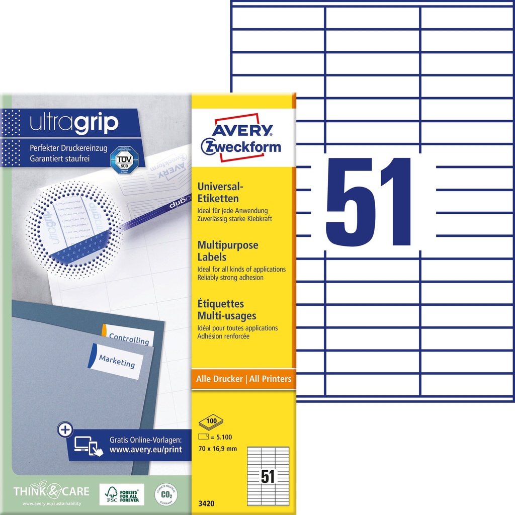 Etikett 3420 70x16,9mm 5100/fp