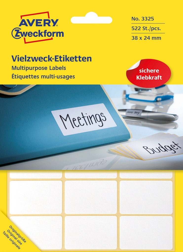 Etikett 38x24mm vit 522/fp