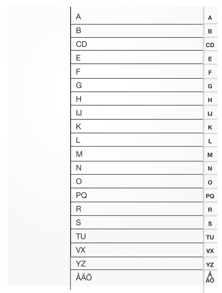 Register vit kartong A4 A-Ö