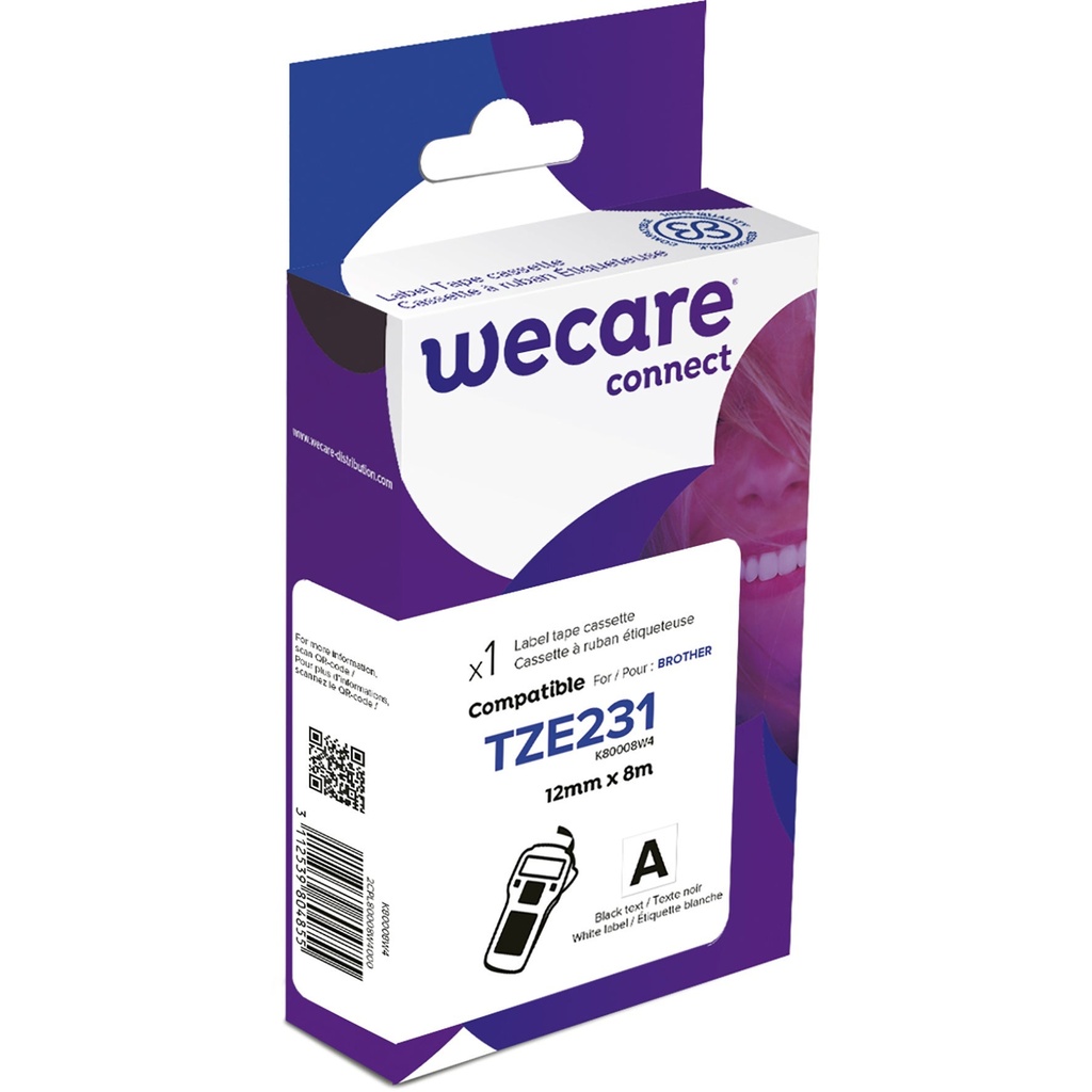 Märkband Wecare TZe 12mm sv/vi