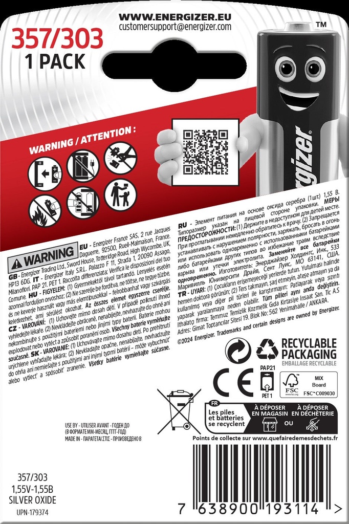 Klockbatteri S.oxid 357/303 1p