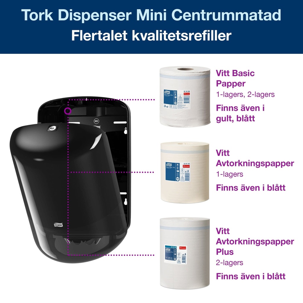 Dispenser Torkpapper Centrum Tork M2 svart