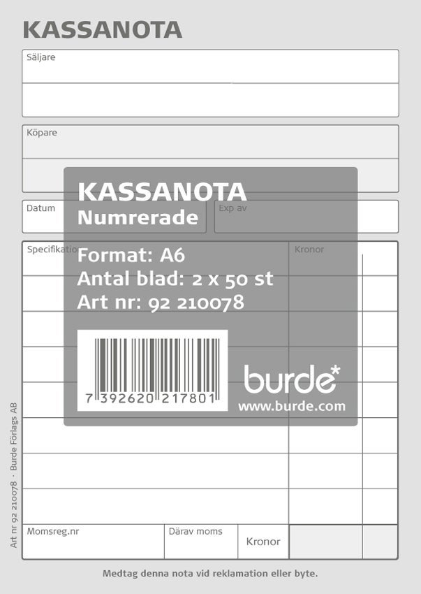Kassanota 100x150 2x50 numrera