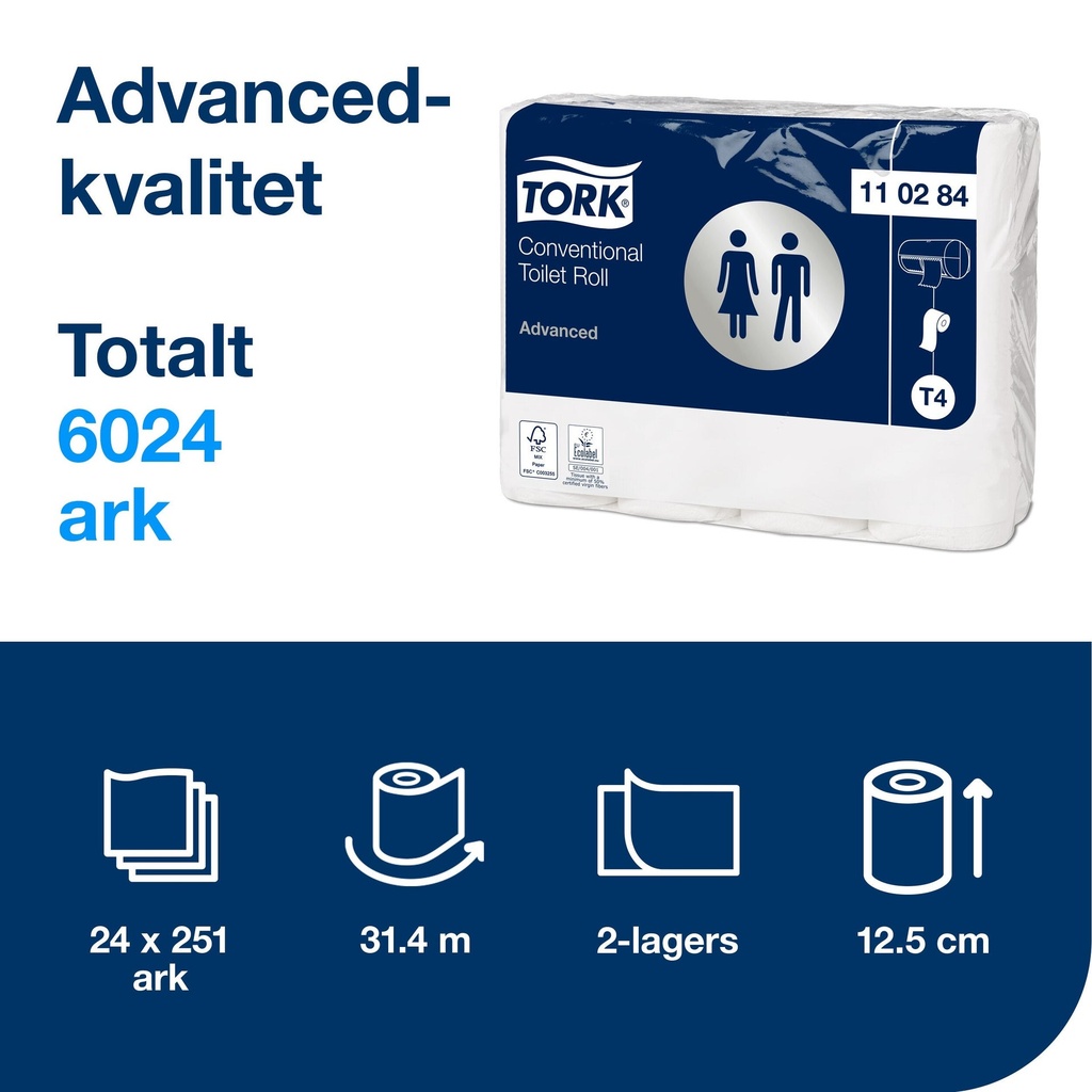 Toalettpapper T4 Advanced 2lags, 24 rullar/fp