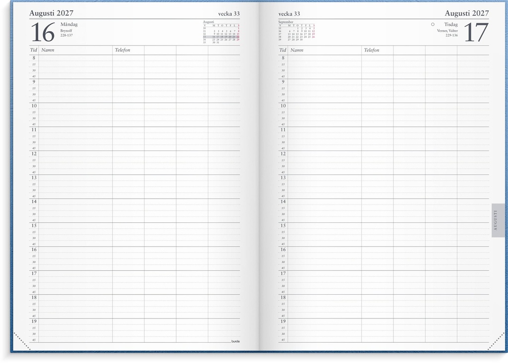 Kalender 2027 Tidjournal blå k