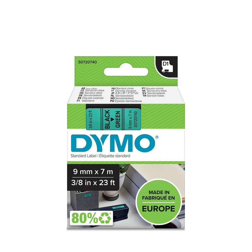 Märkband Dymo D1 sva/grön  9mm