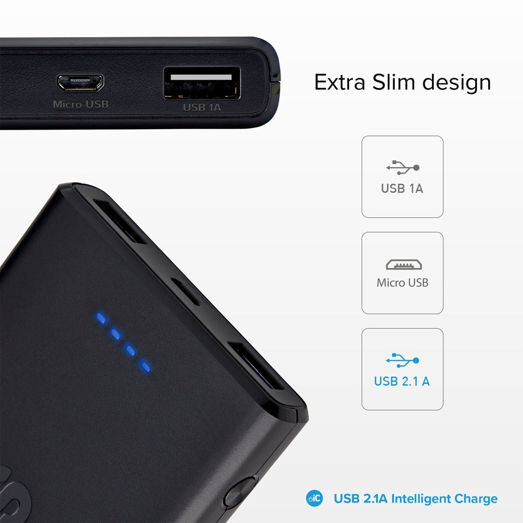 Power Bank 10,000mAh. Svart