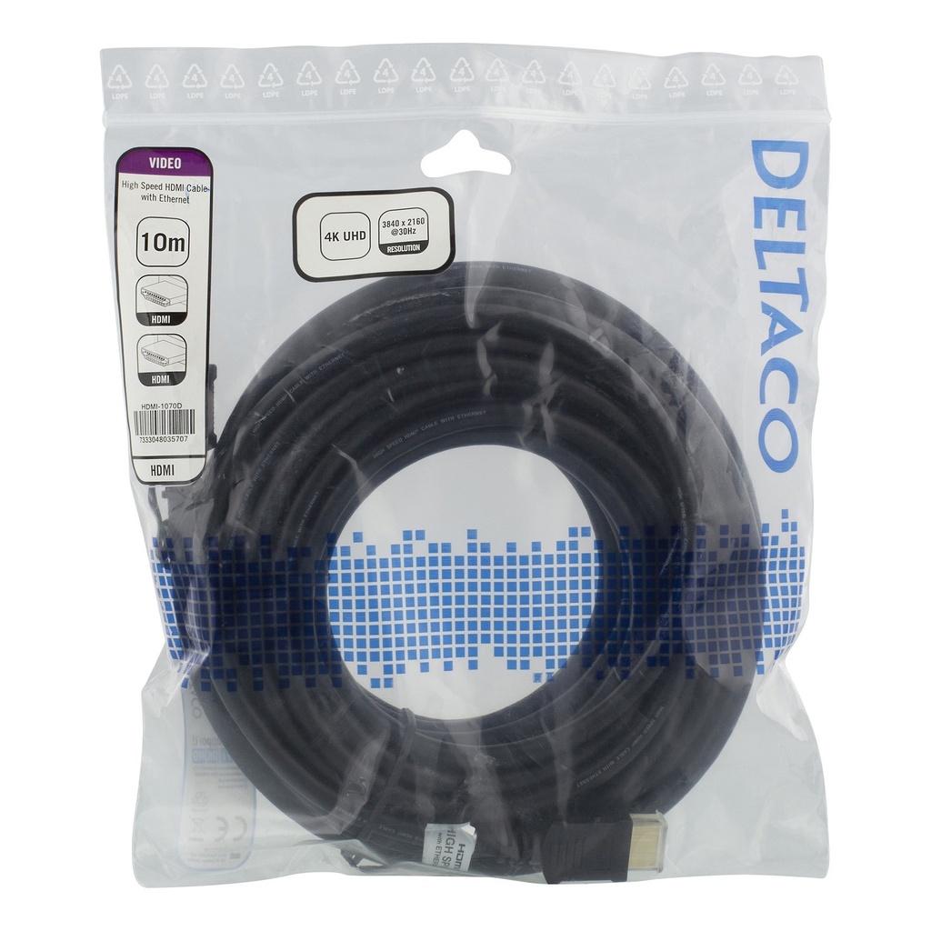 HDMI-kabel, 10m, Ethernet, 4K