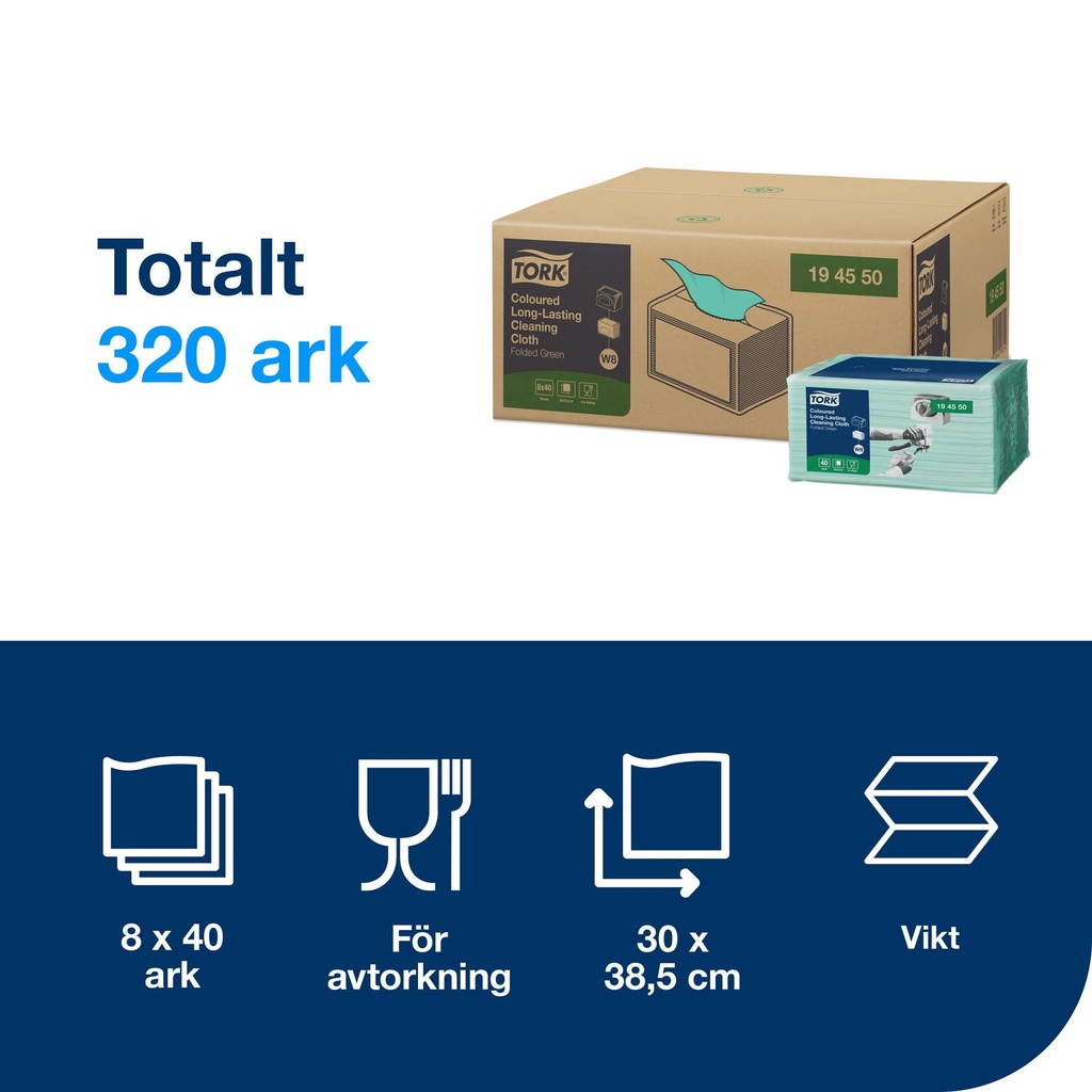 Rengöringsduk Tork Grön W8 40