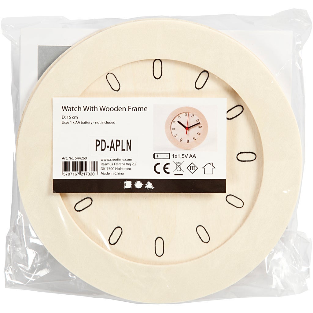Klocka med träram 15cm plywood