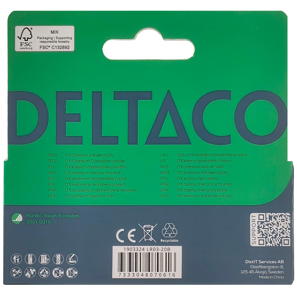 Batteri Alk. AAA LR03 20/fp