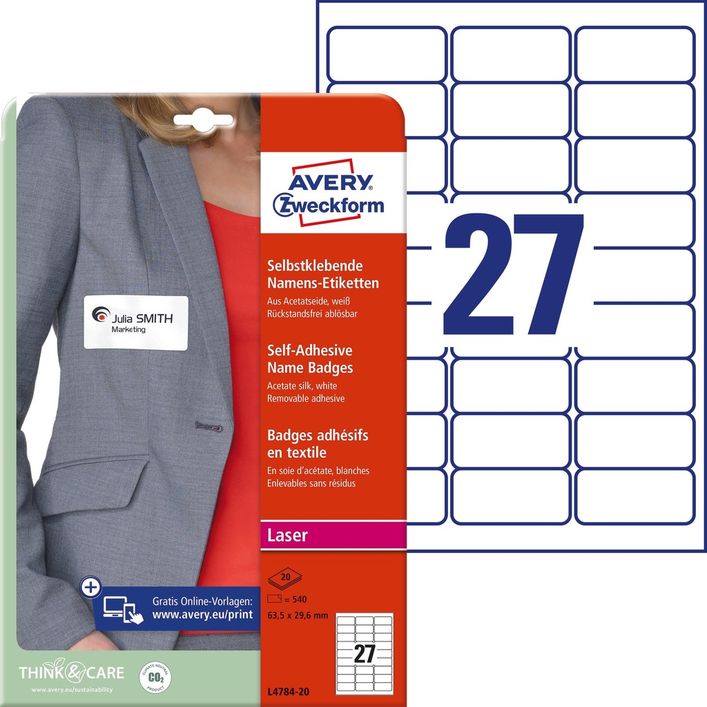 Etikett L4784 namnskylt för textil 63.5x29.6mm 540/fp