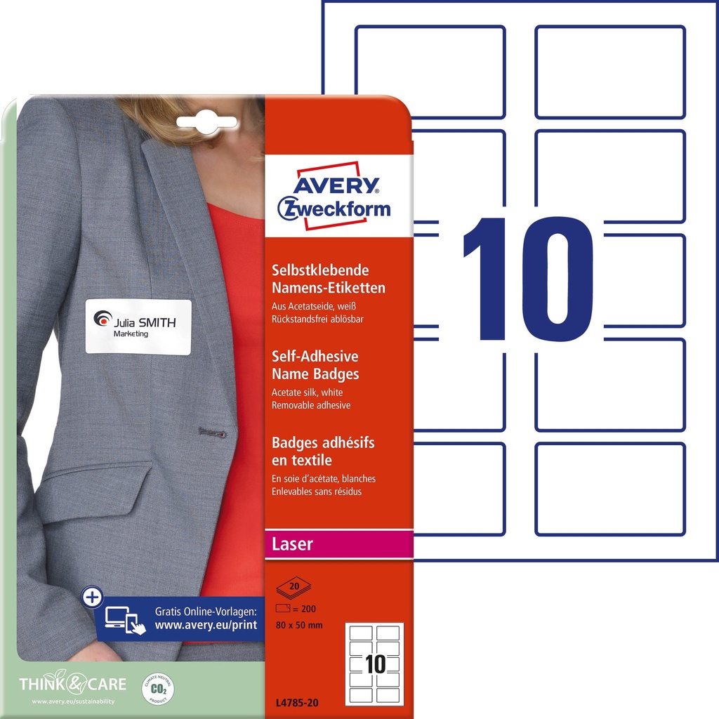 Etikett L4785 namnskylt textil 80x50mm 200 st/fp