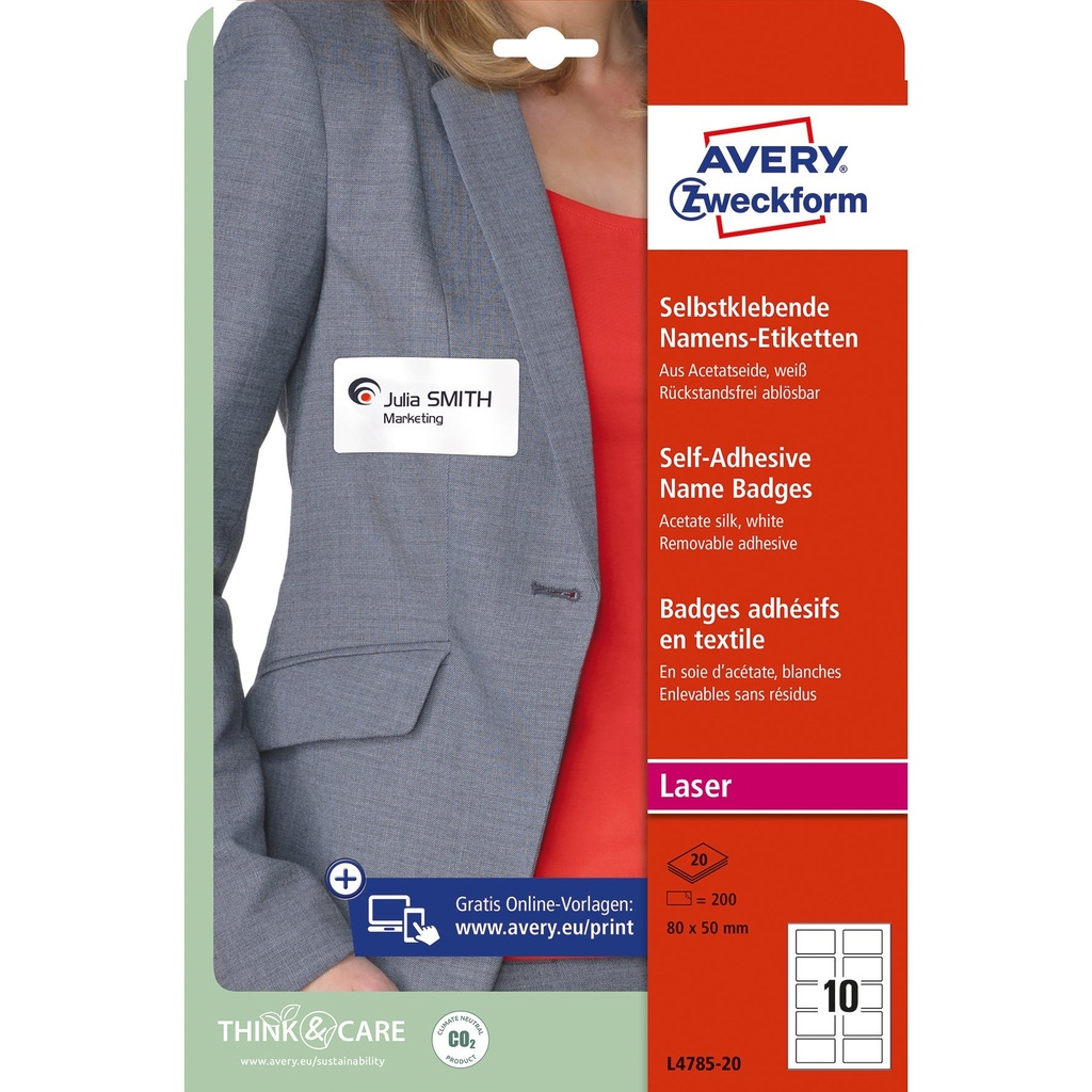 Etikett L4785 namnskylt textil 80x50mm 200 st/fp