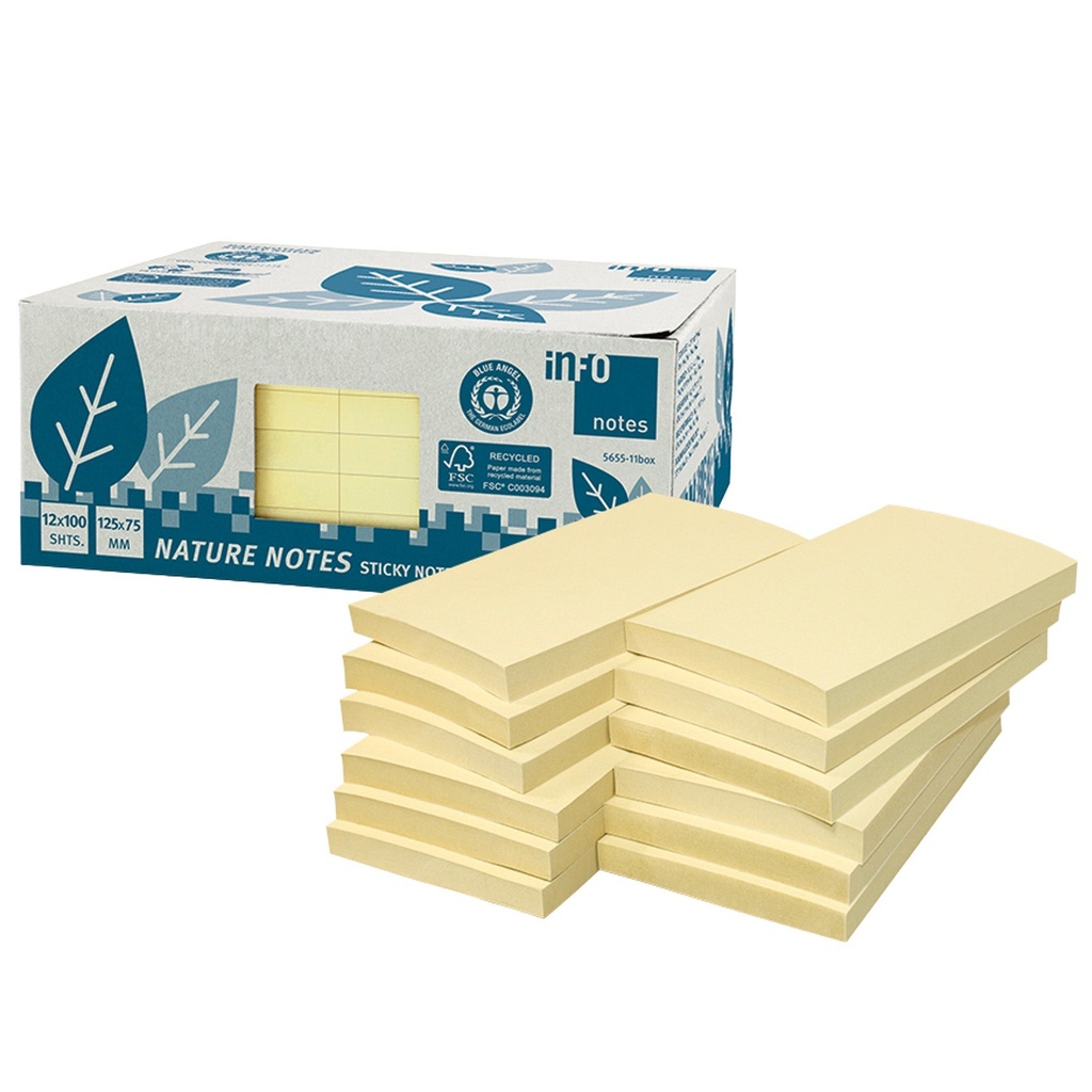 Notisblock Recycled 75x125 mm gul 12-pack