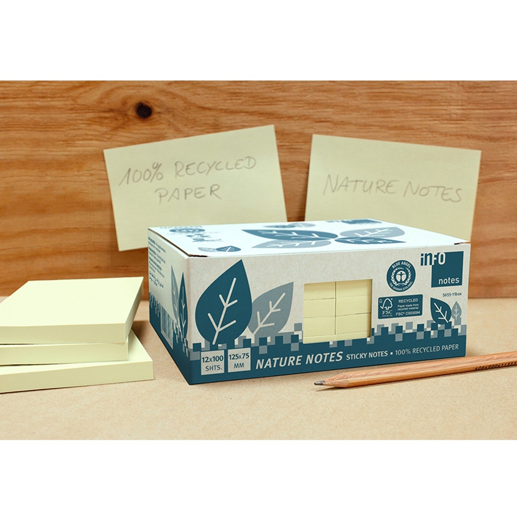Notisblock Recycled 75x125 mm gul 12-pack