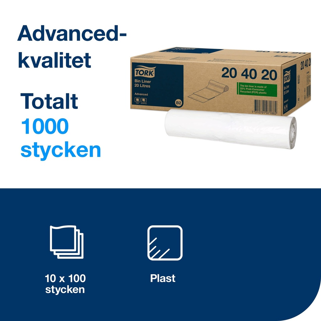 Soppåse Tork 20L vit 100/rl