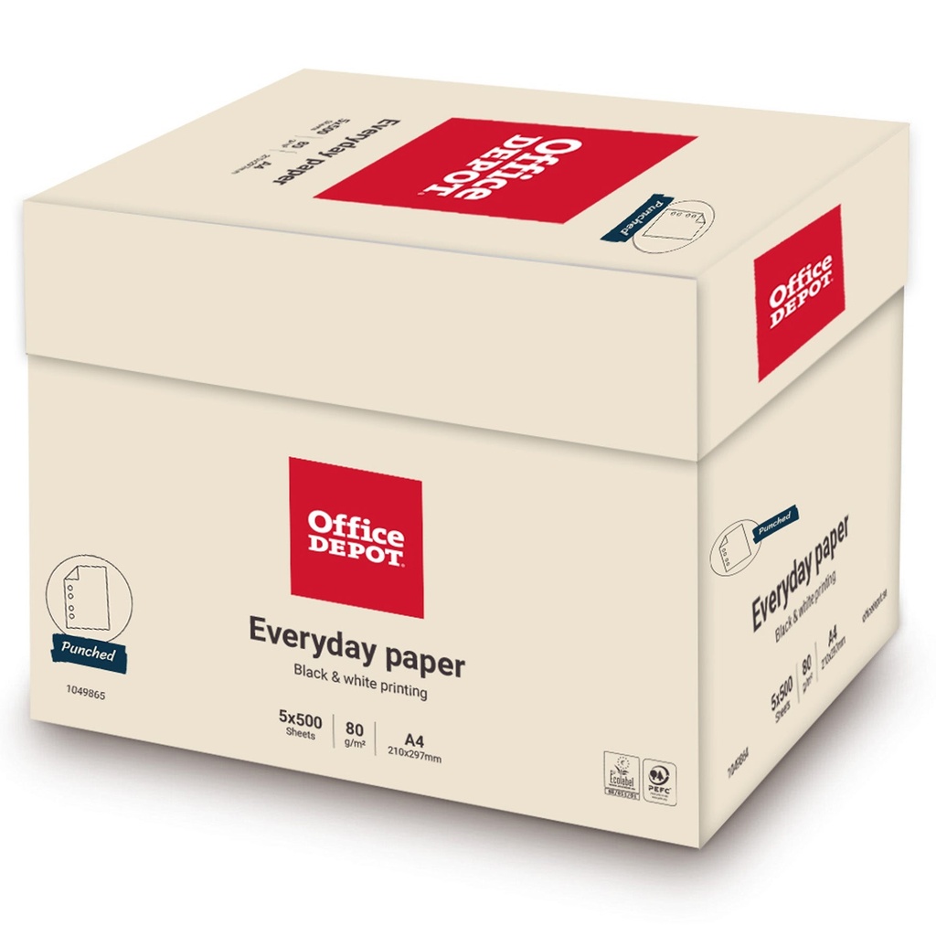 Kopieringspapper Non-stop Everyday 80g A4 hålat 2500/krt