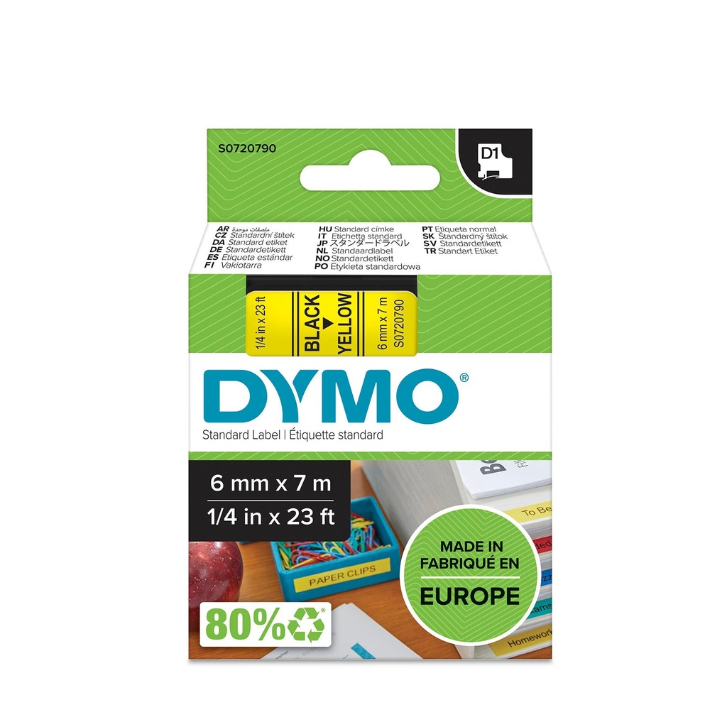 Märkband Dymo D1 svart/gul   6mm