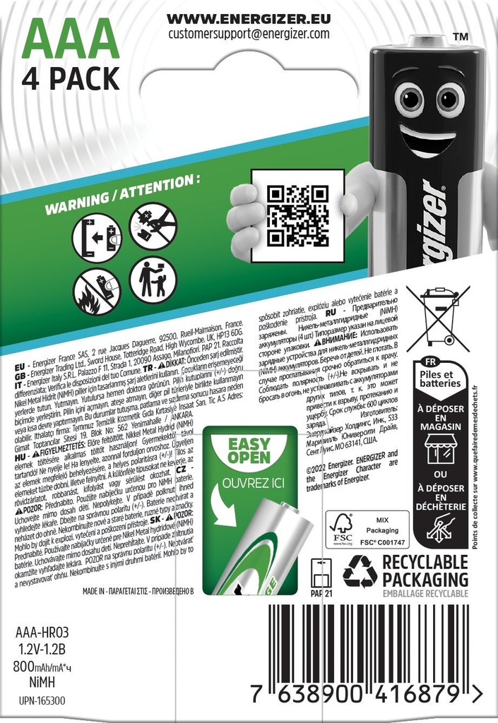 Batteri Ex Ladd AAA 4p 800 mAH