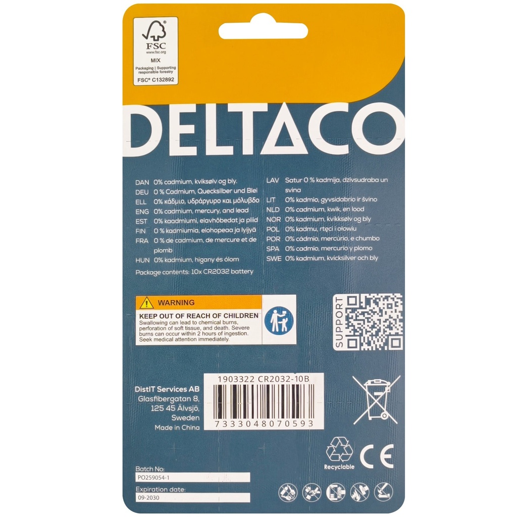 Batteri CR2032 Lithium 10/fp