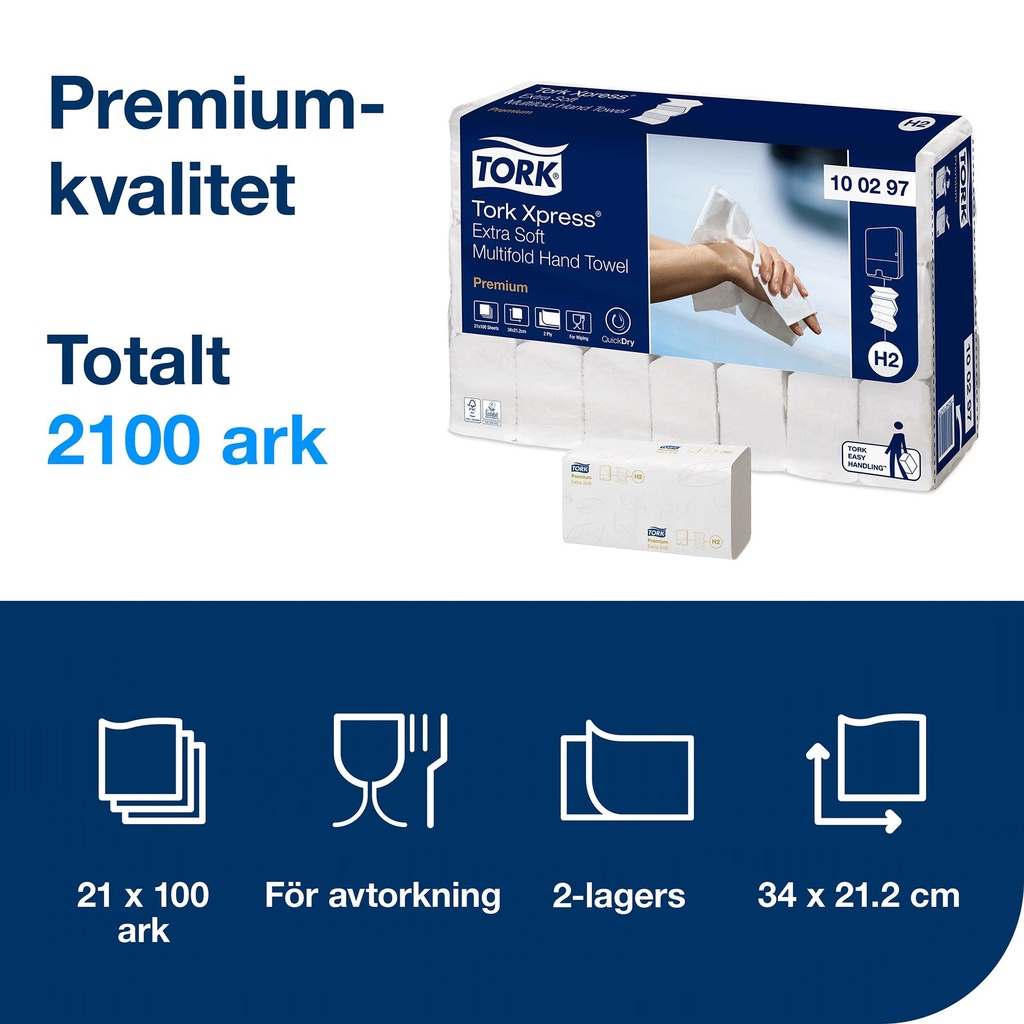 Handduk Tork Premium H2 2100/f