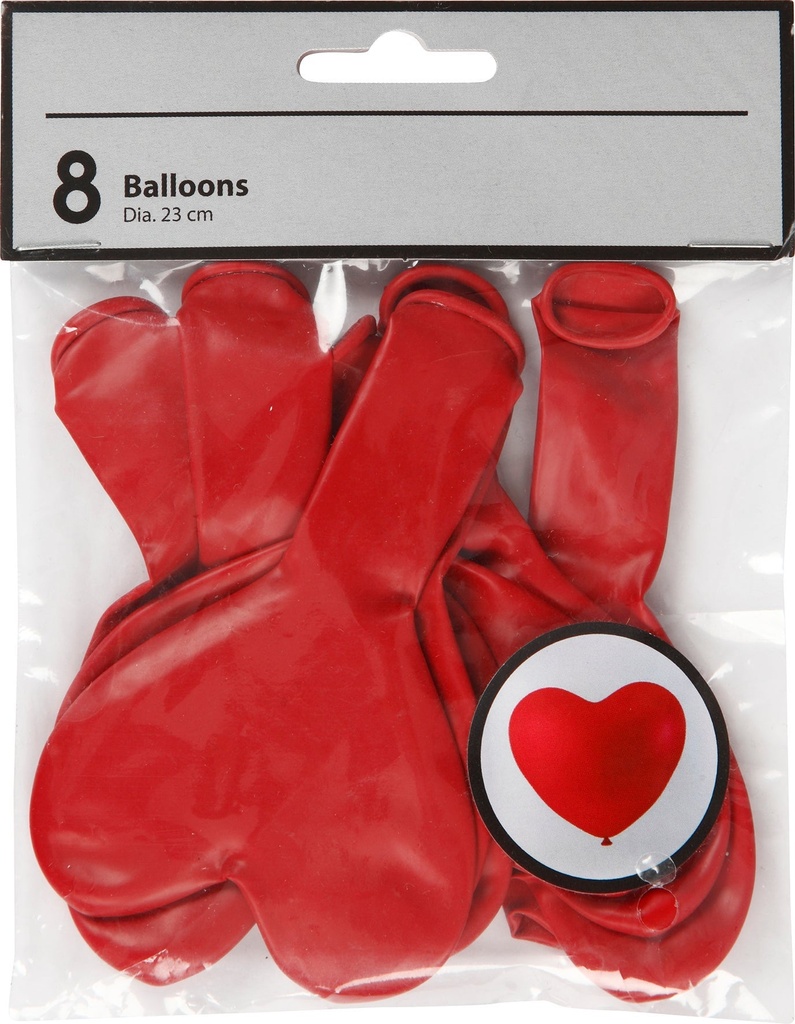 Ballonger hjärta röd 8/fp