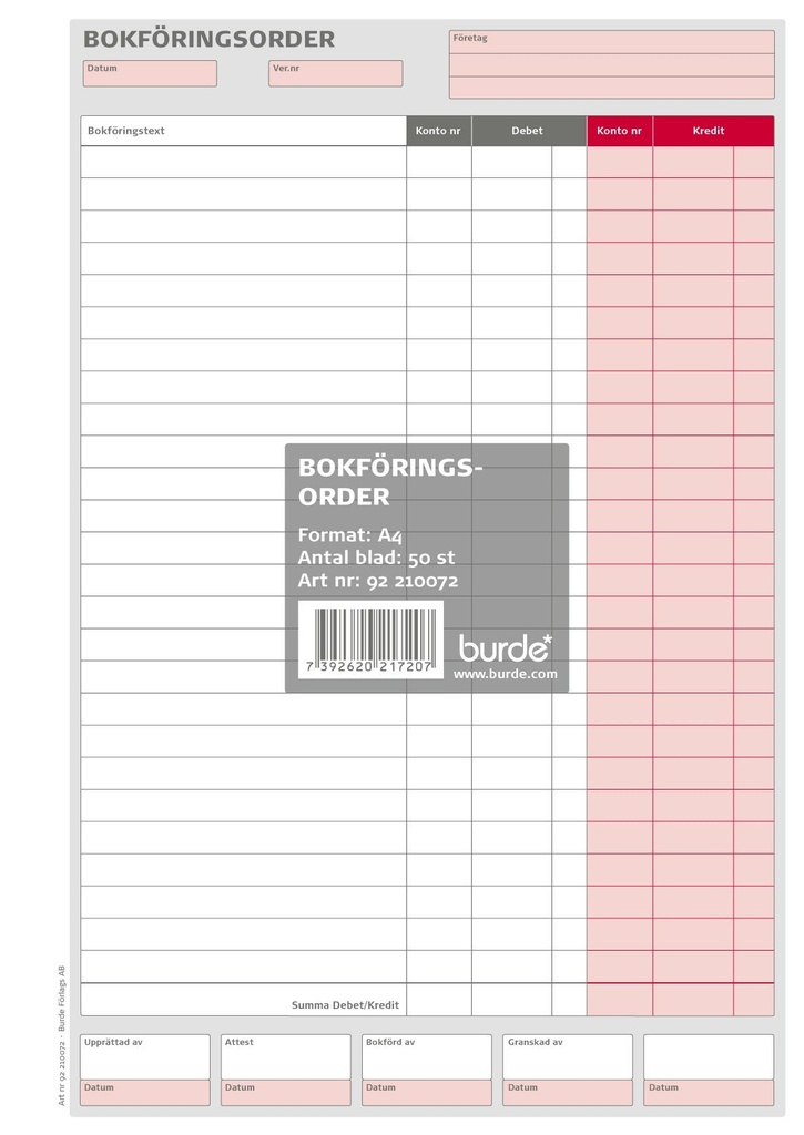 Bokföringsorder A4 50blad