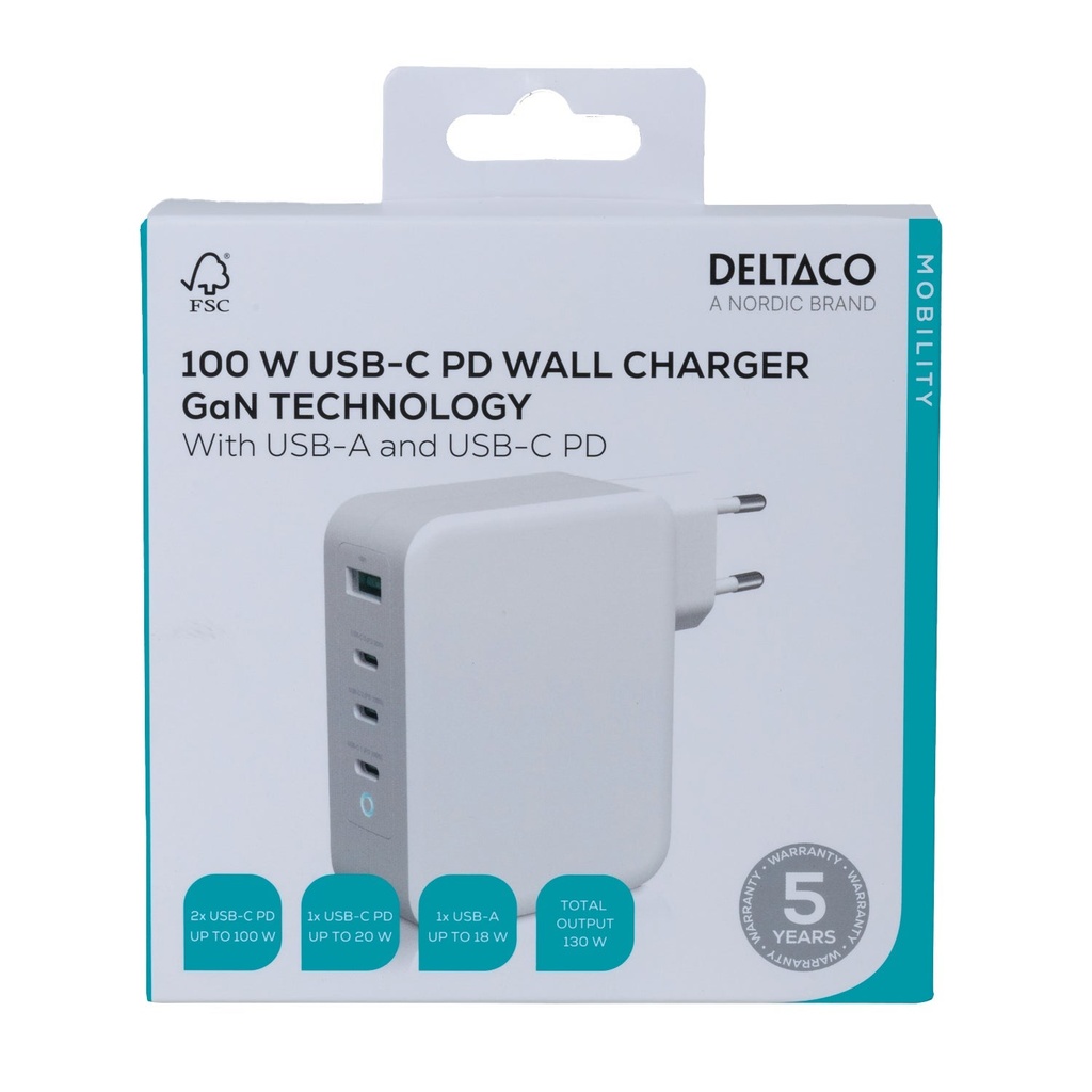 USB-C laddare 1 USB-A & 3-C 10