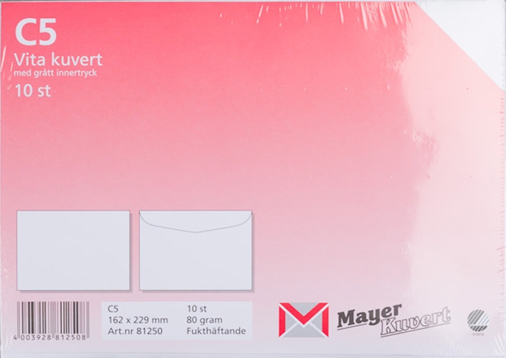 Kuvert C5 vit fukthäft 10/fp