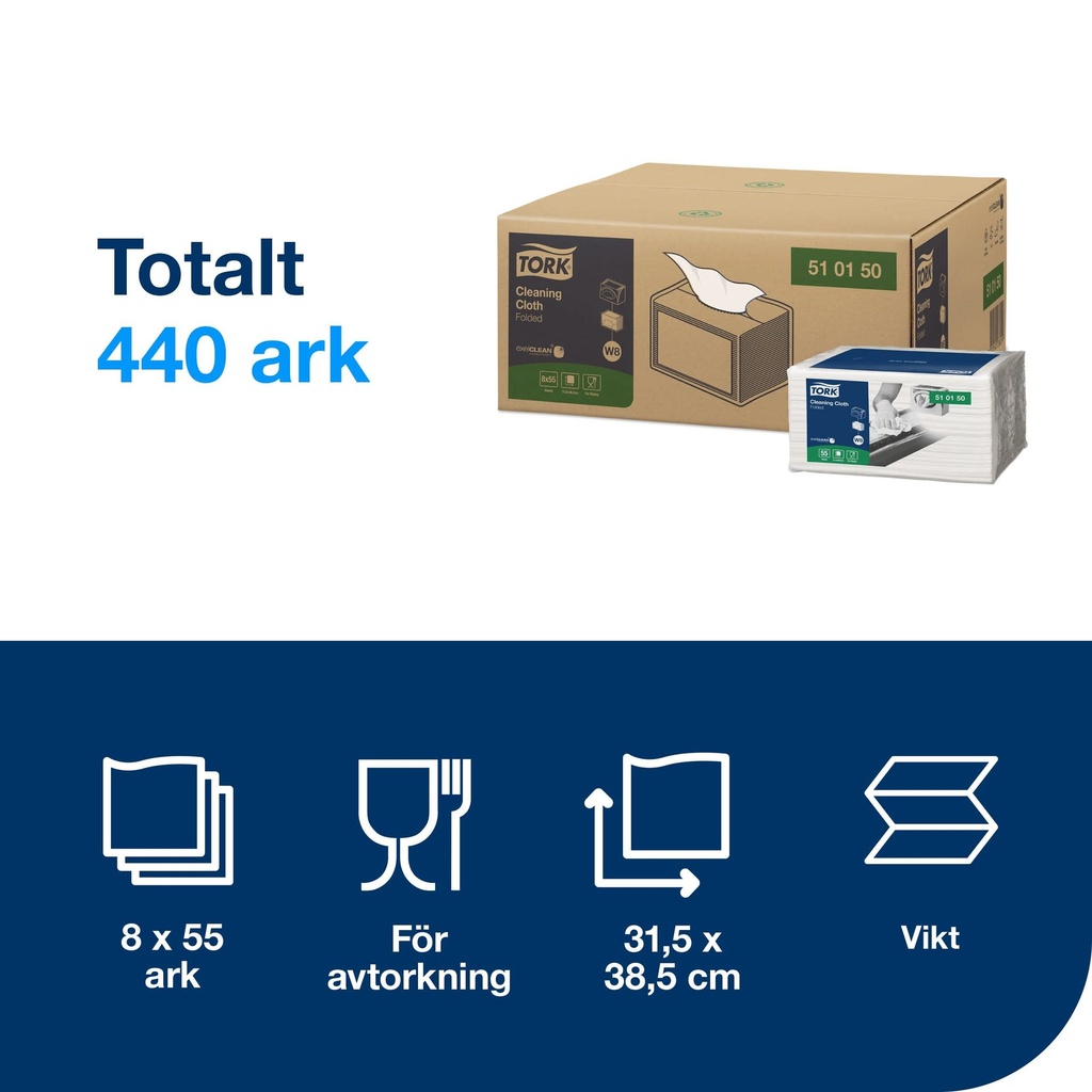 Rengöringsduk Tork vit W8 55st