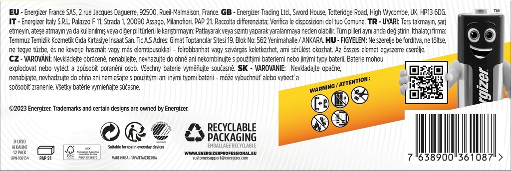 Batteri Industrial Alk D 12p