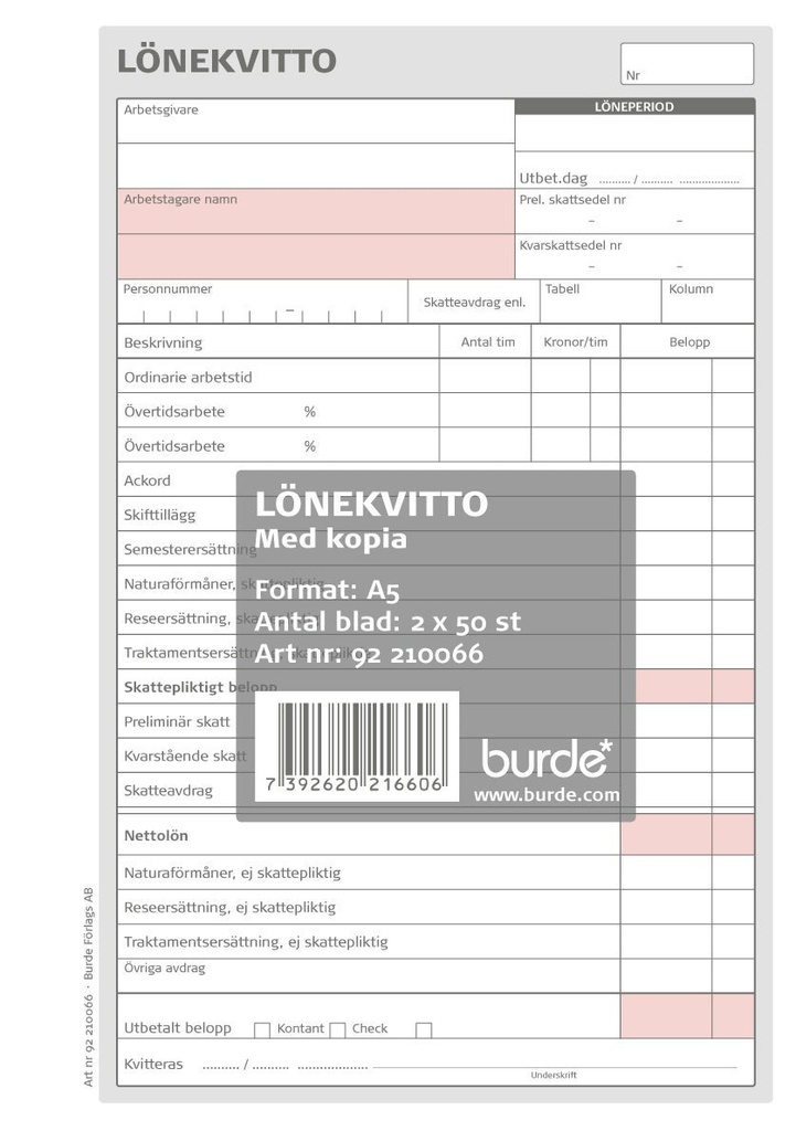 Lönekvitto A5 med kopia 2x50
