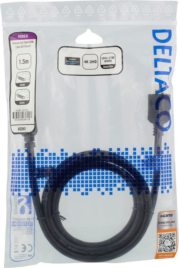 HDMI-kabel Deltaco High-Speed Svart 1,5 Meter