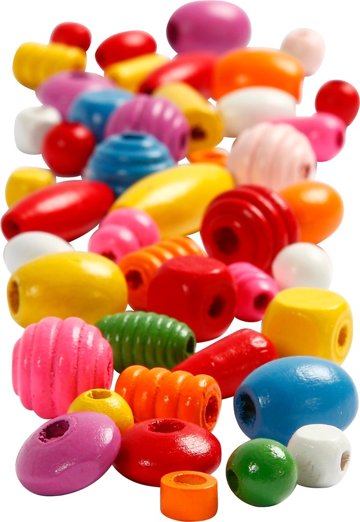 Pärlor trä 5-28mm mixade 200g