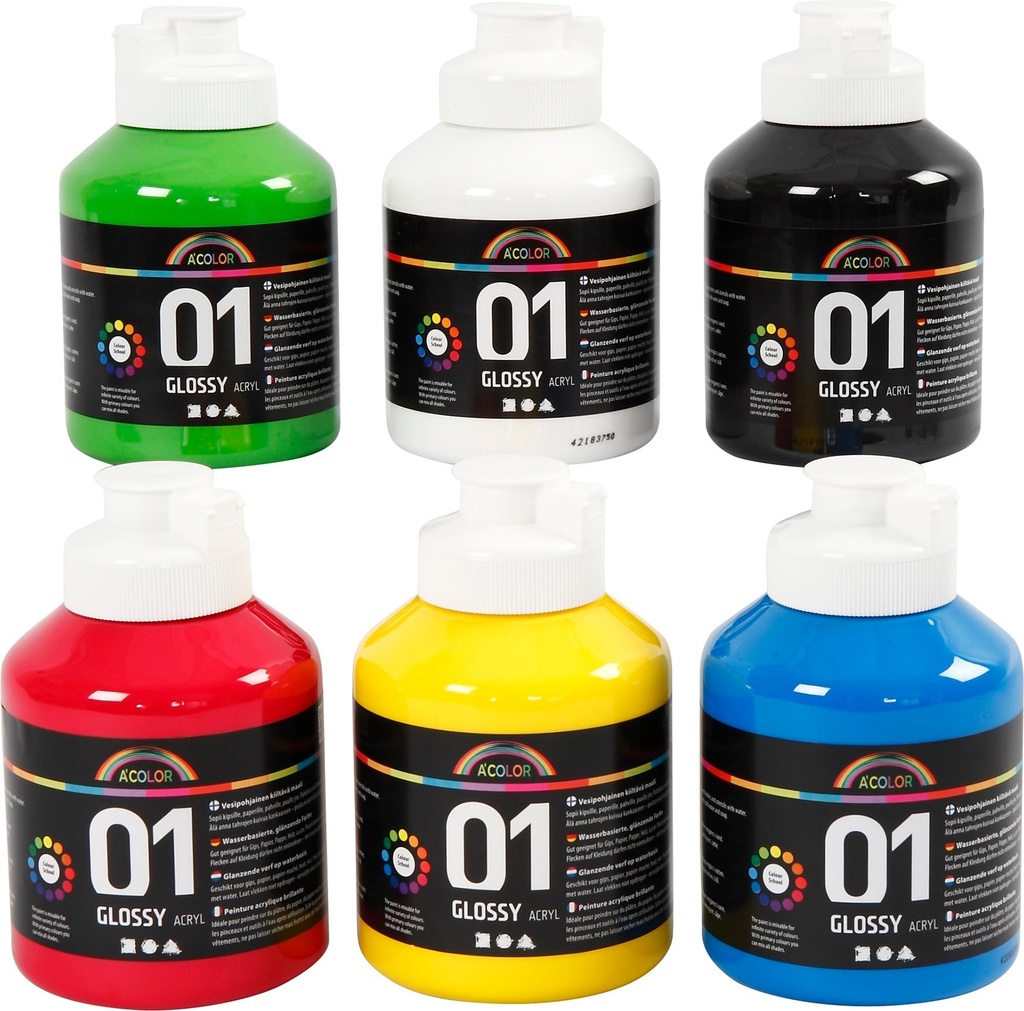 Akrylfärg blank 500ml mix 6/fp