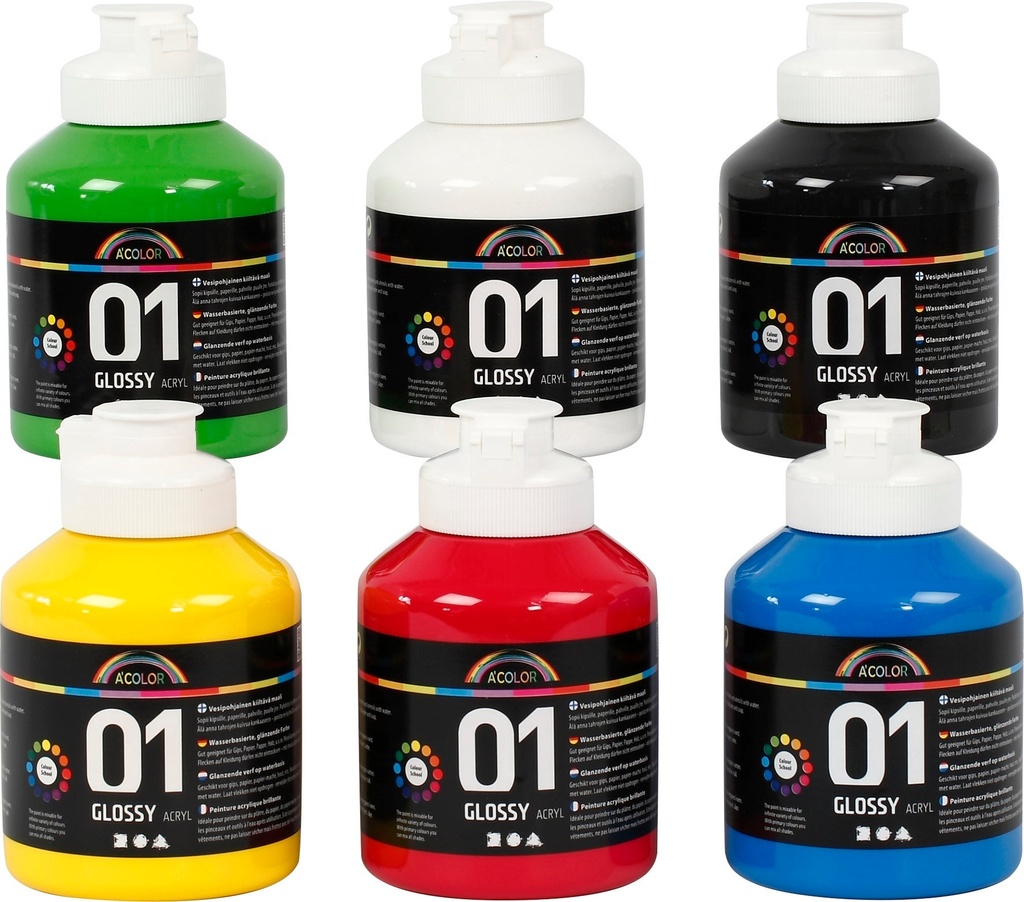 Akrylfärg blank 500ml mix 6/fp