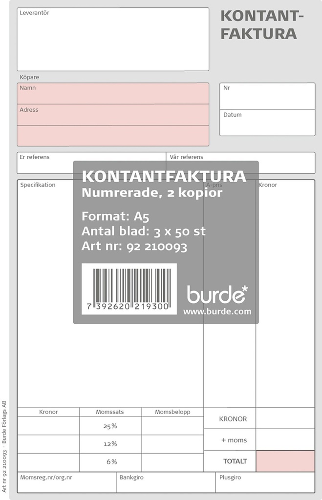 Kontantfaktura A5 3x50blad