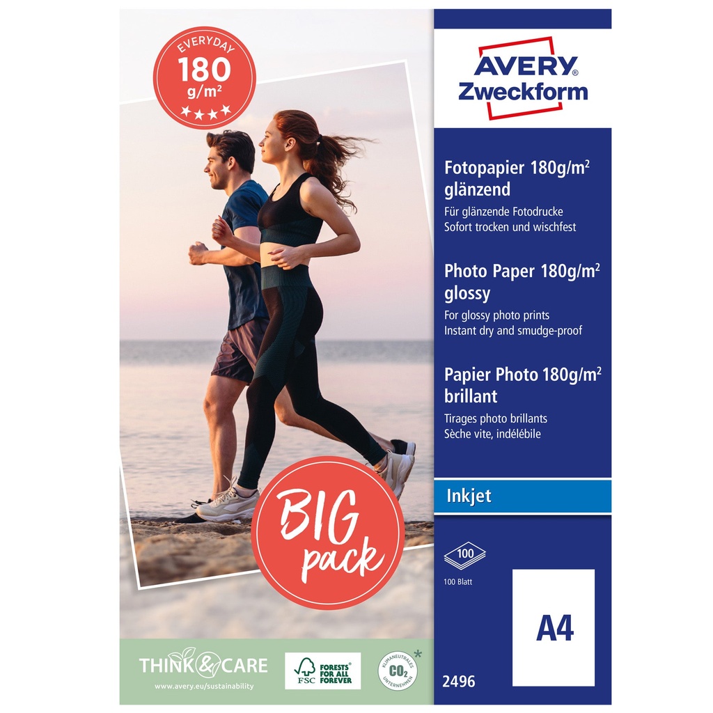 Fotopapper A4 180g glossy 100f