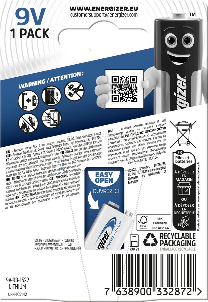 Batteri Lithium 9V 1p