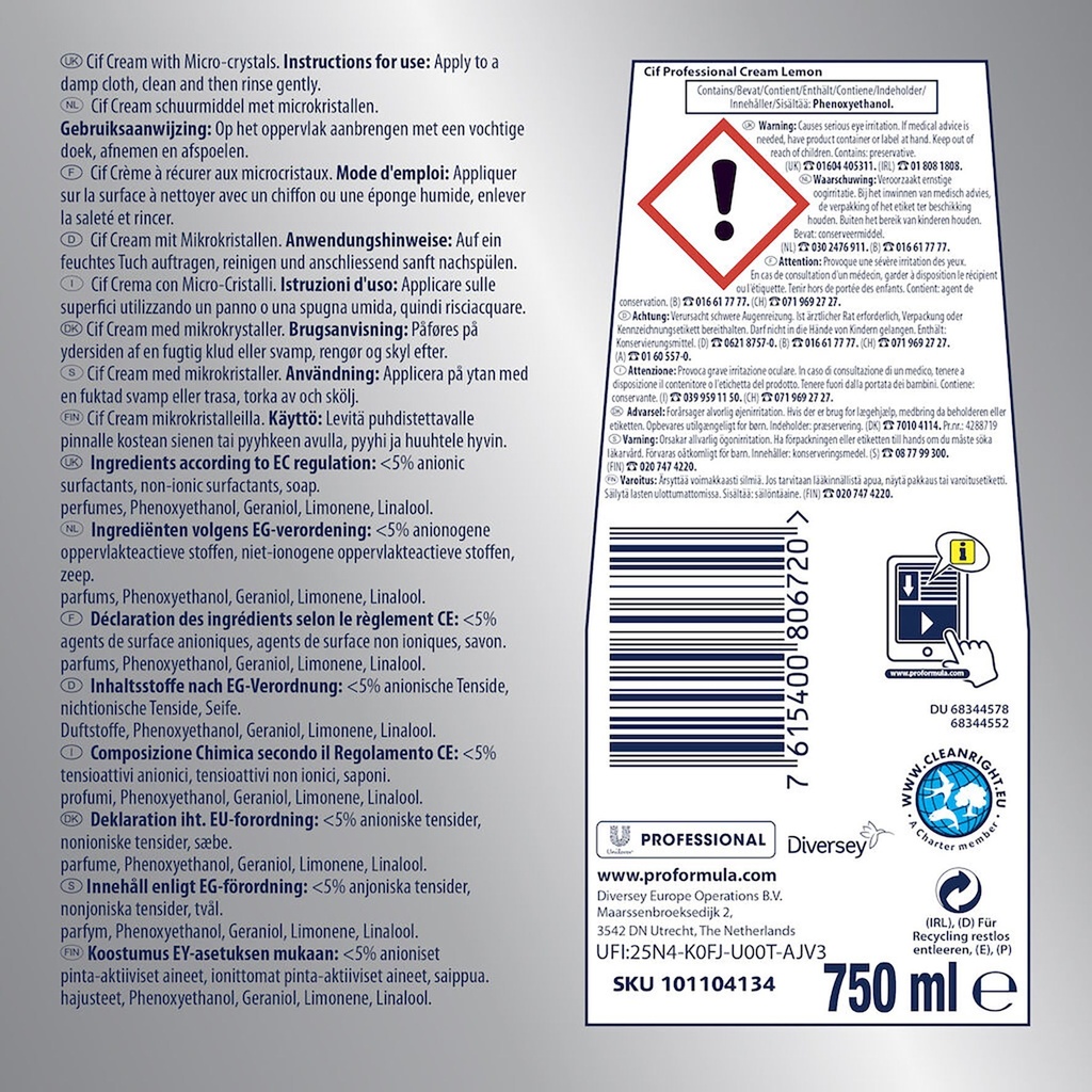 Skurkräm Cif Pro  Citron 750ml