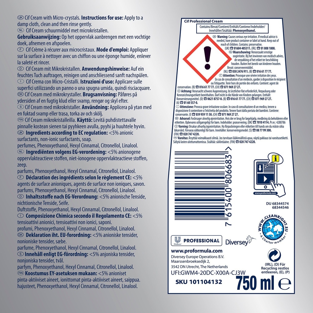 Skurkräm Cif Pro Original 750ml