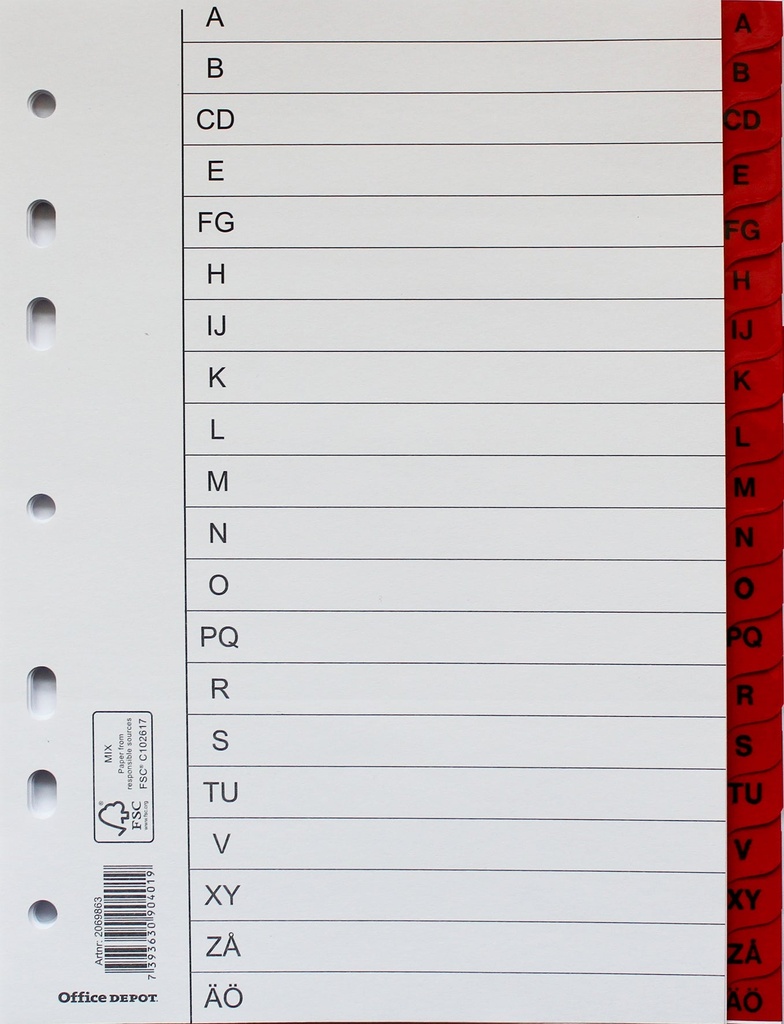 Register flikförstärkt A5 A-Ö 10st/fp