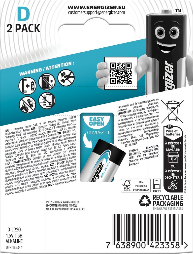 Batteri "D" Max Plus Alk 2st/fp