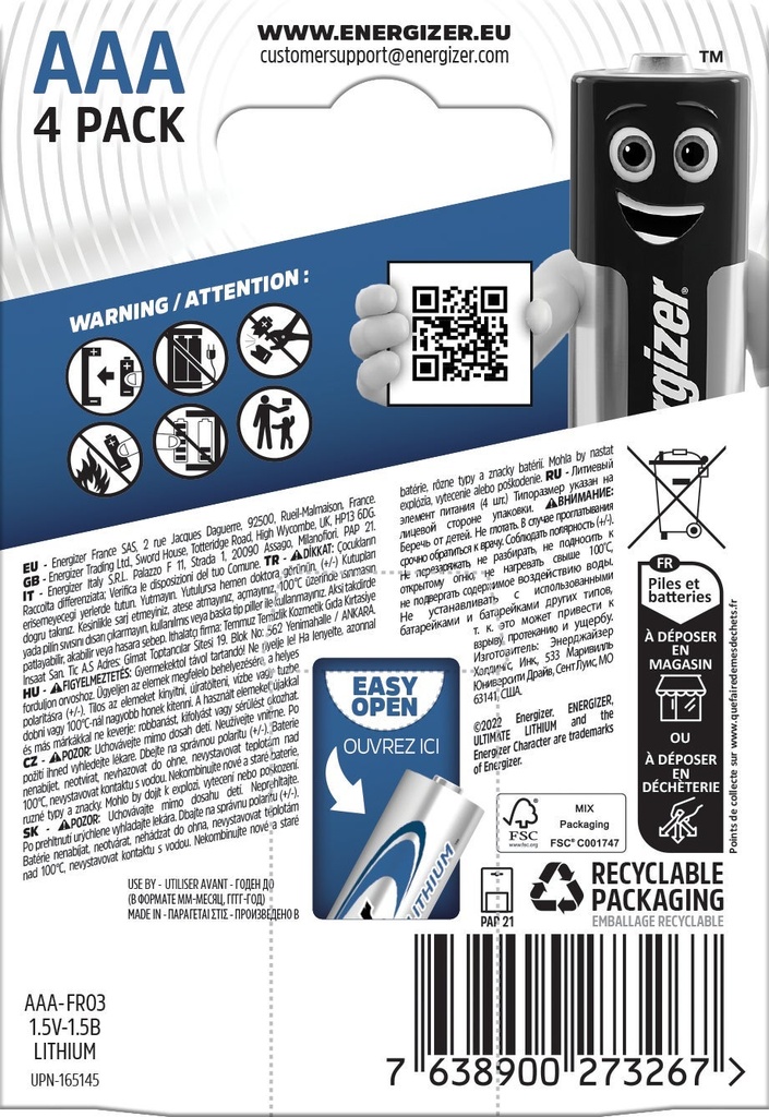 Batteri Lithium AAA 4p