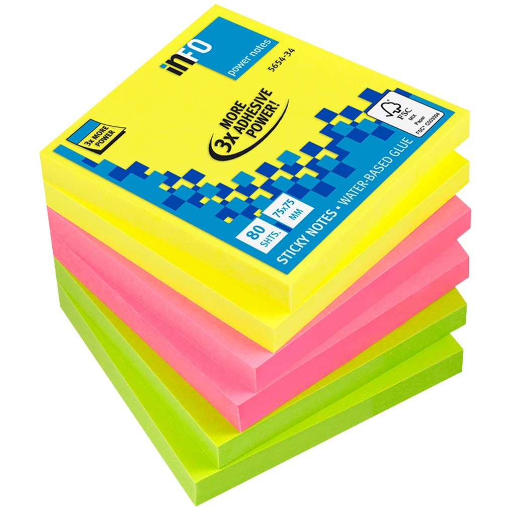 Notis Info Power 75x75 mm neon 6-pack