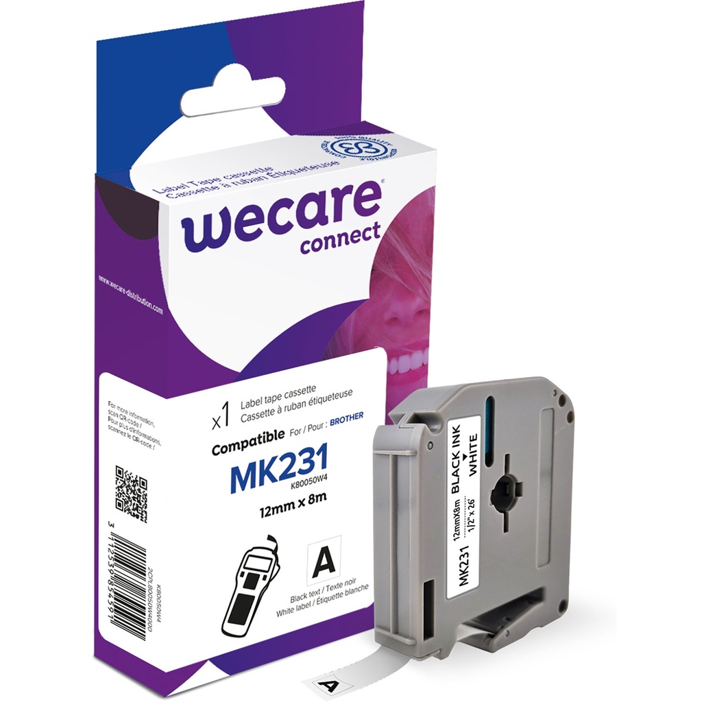 Märkband Wecare MK231 svart/vit 12 mm 8 Meter