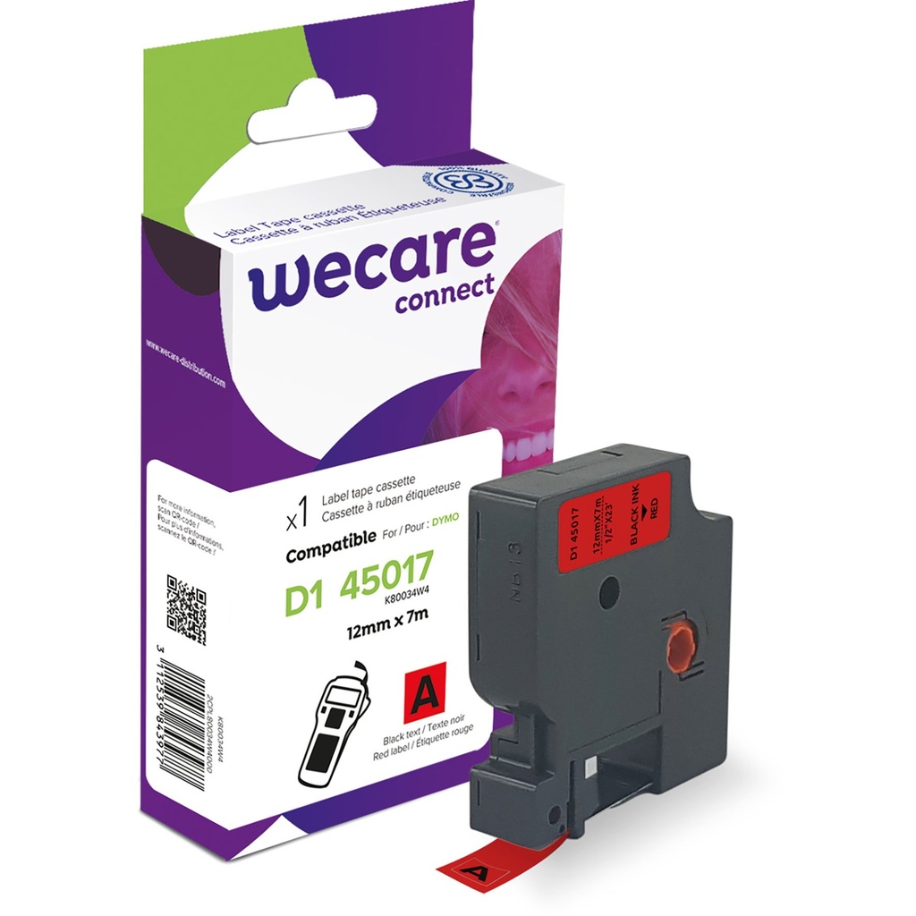 Märkband Wecare D1 svart/röd 12 mm 7 m