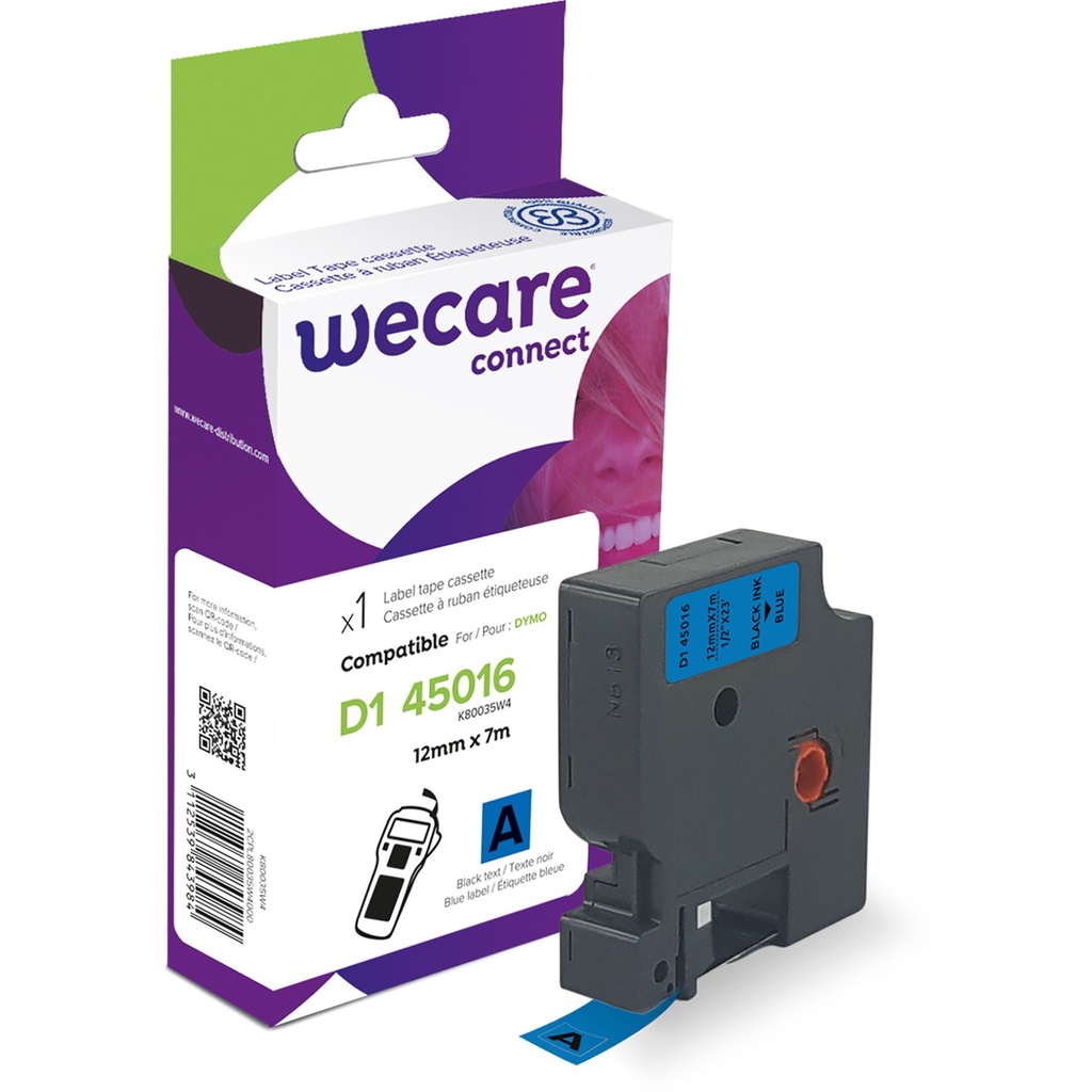 Märkband Wecare D1 svart/blå 12 mm 7 m