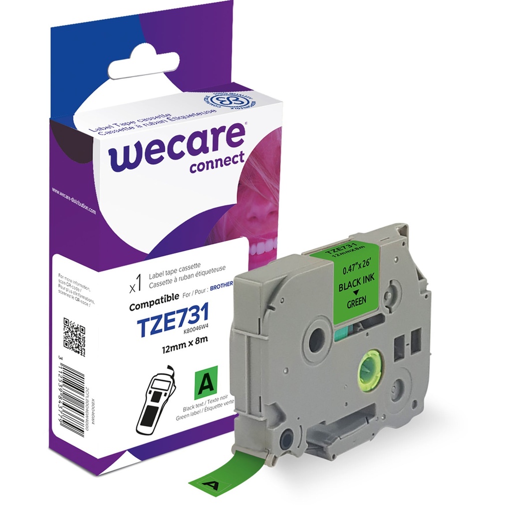 Märkband Wecare TZe svart/grön 12 mm 8 Meter